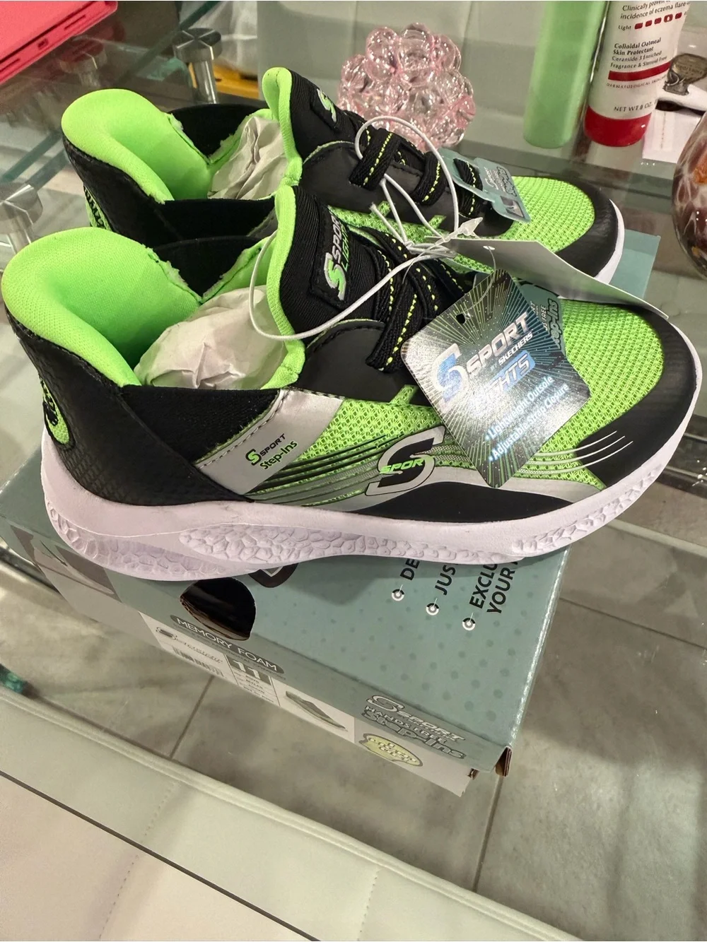 Skechers Kids Light-Up Athletic Sneakers in Neon Green and Black